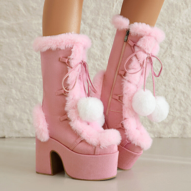 Tokyo Gyaru Furry Mid-Cut Boots