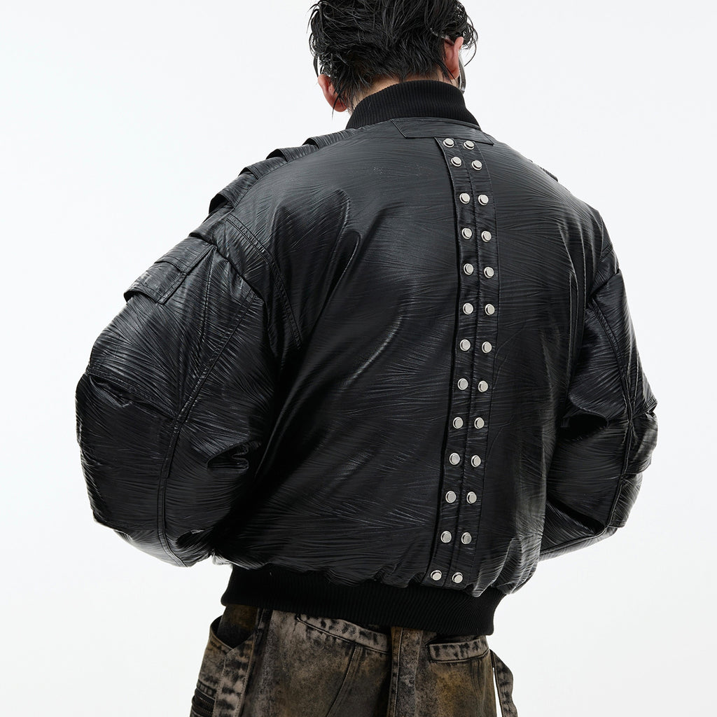 Thick Padded PU Leather Bomber Jacket