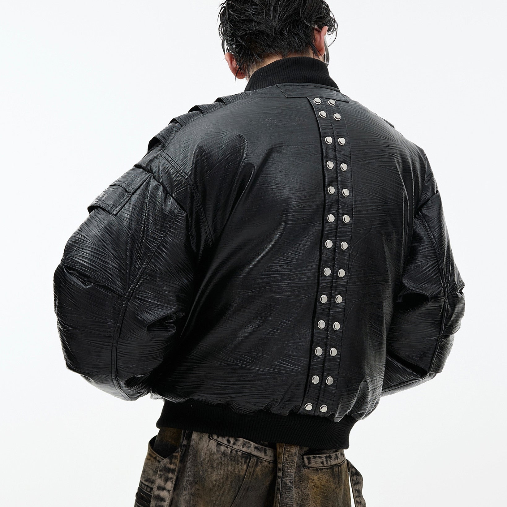Thick Padded PU Leather Bomber Jacket