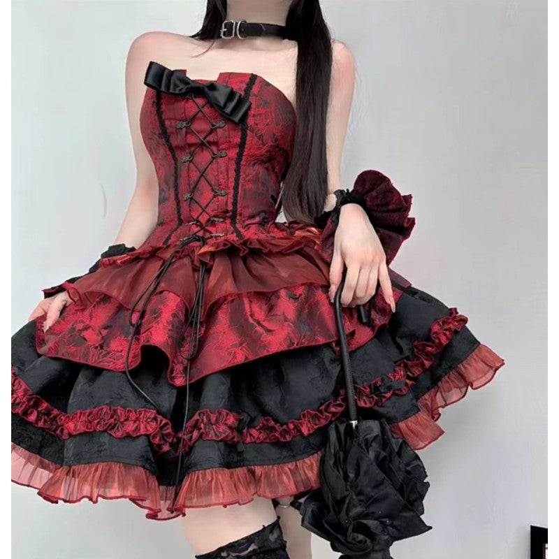 Dark Doll Anime Strapless Top & Puff Skirt Set