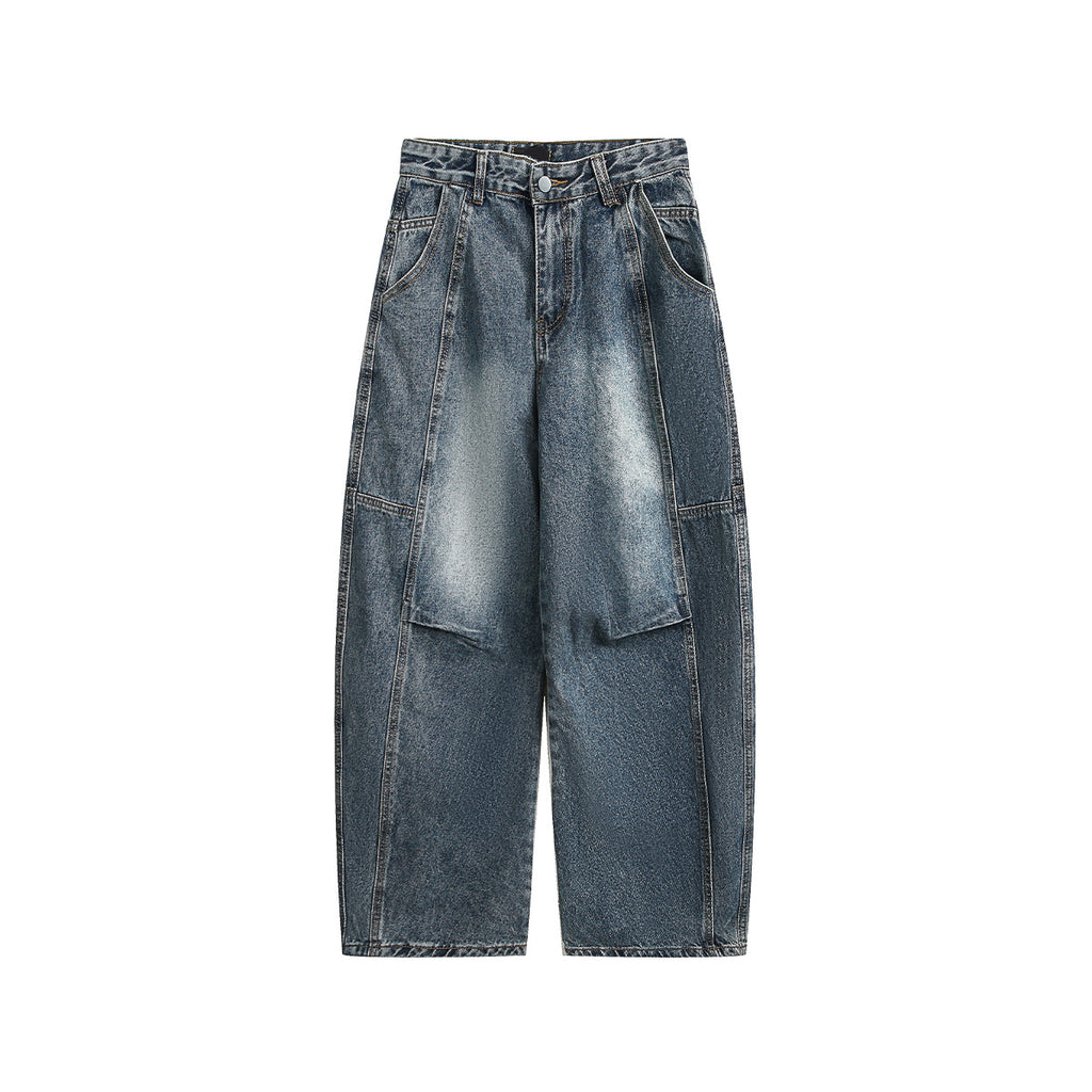 Vintage Washed Loose Barrel Denim Jeans