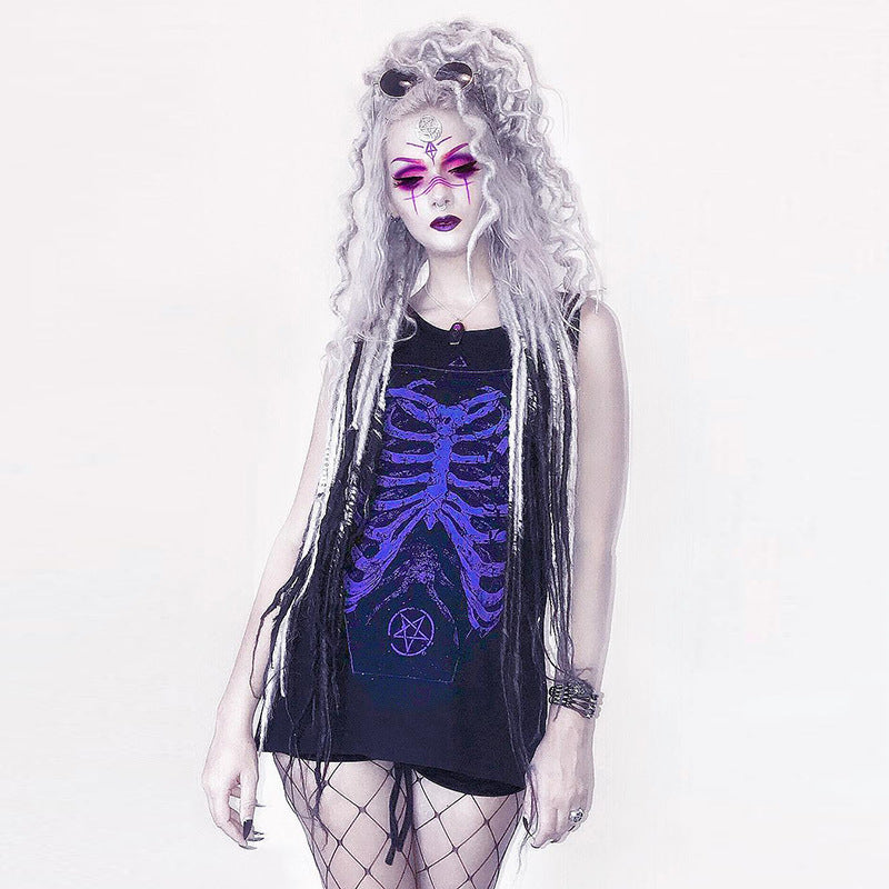 Dark Skeletal Graphic Sleeveless Top