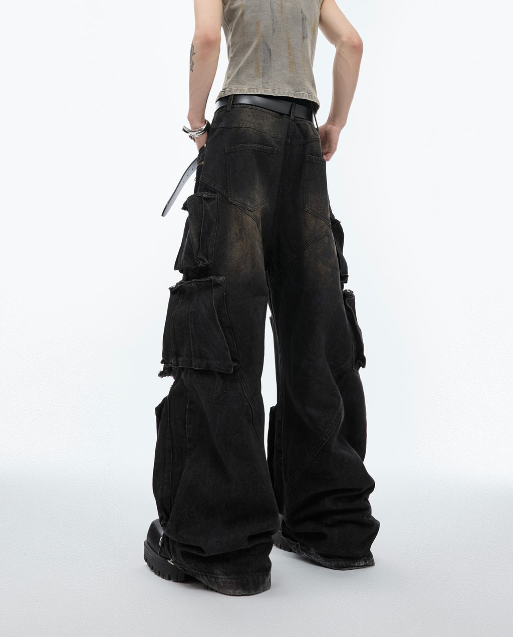 Cyberpunk Utility Distressed Cargo Denim