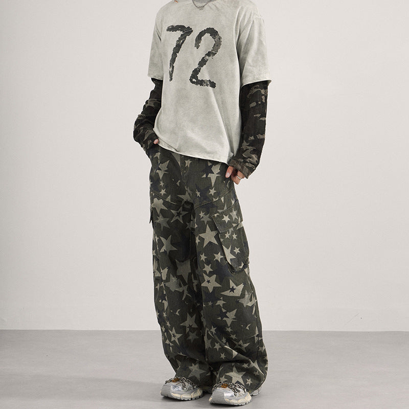Retro Hip-Hop Star Graphic Print Trousers