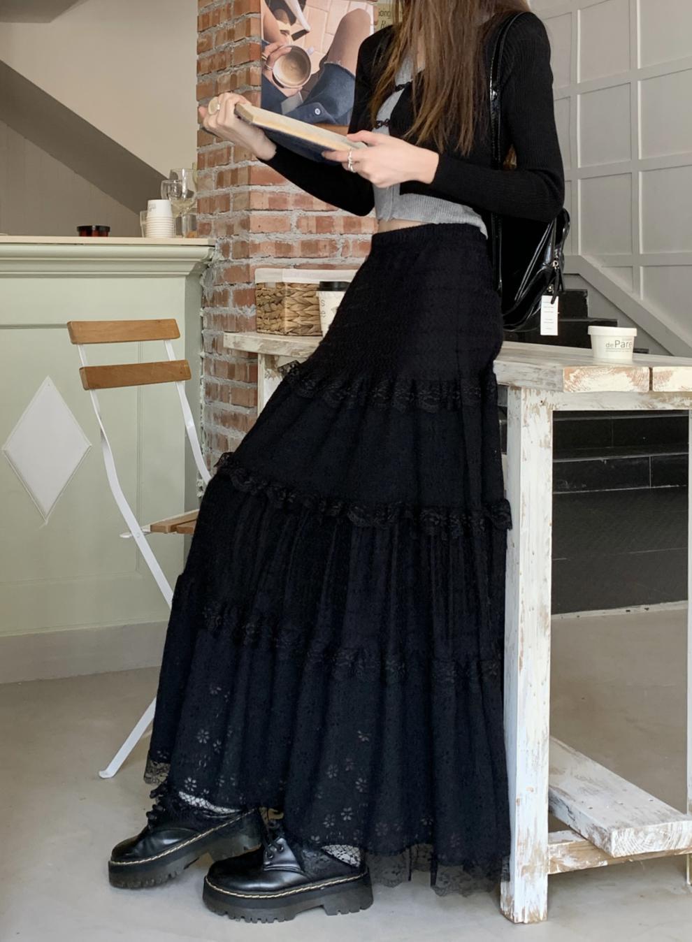 Dark Romance Lace Layered A-Line Maxi Skirt