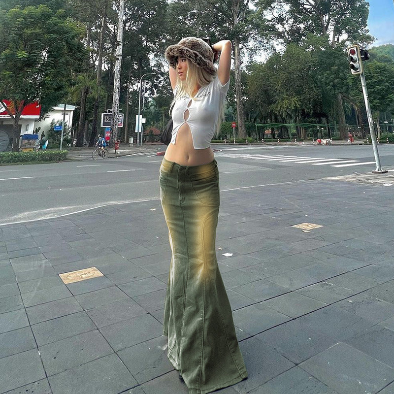 Y2K Grunge Washed Statement Skirt
