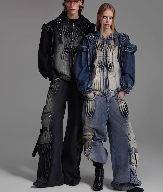 Vintage-Wash Structured Industrial Jeans