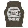 Vintage Threaded Graphic Print Ribbed Top