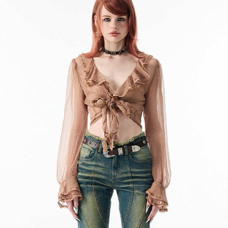 Soft Girl Lightweight Ruffle Cotton Gauze Top