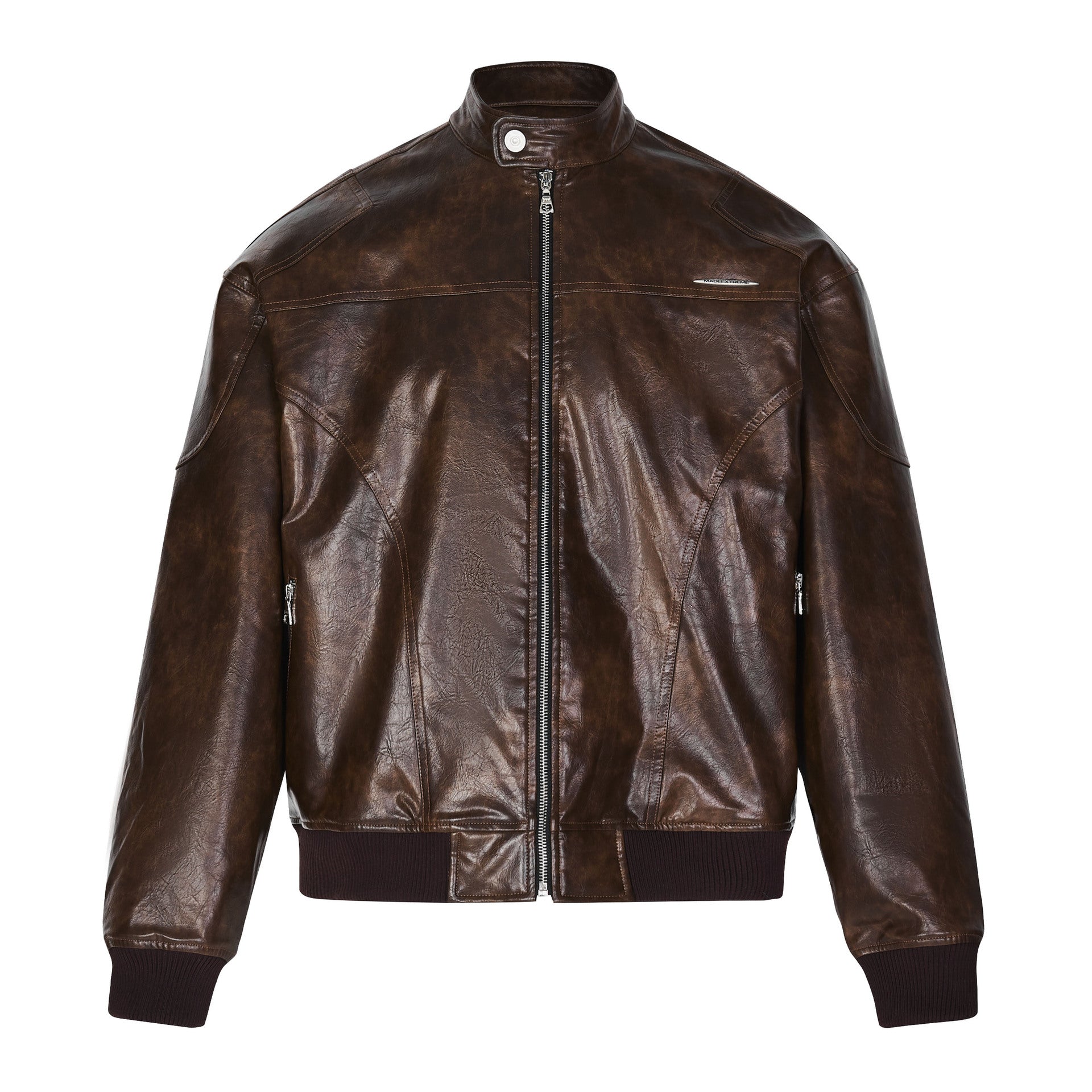 Vintage-Style Rivet PU Leather Coat