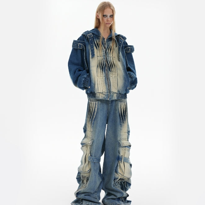 Vintage-Wash Structured Industrial Jeans