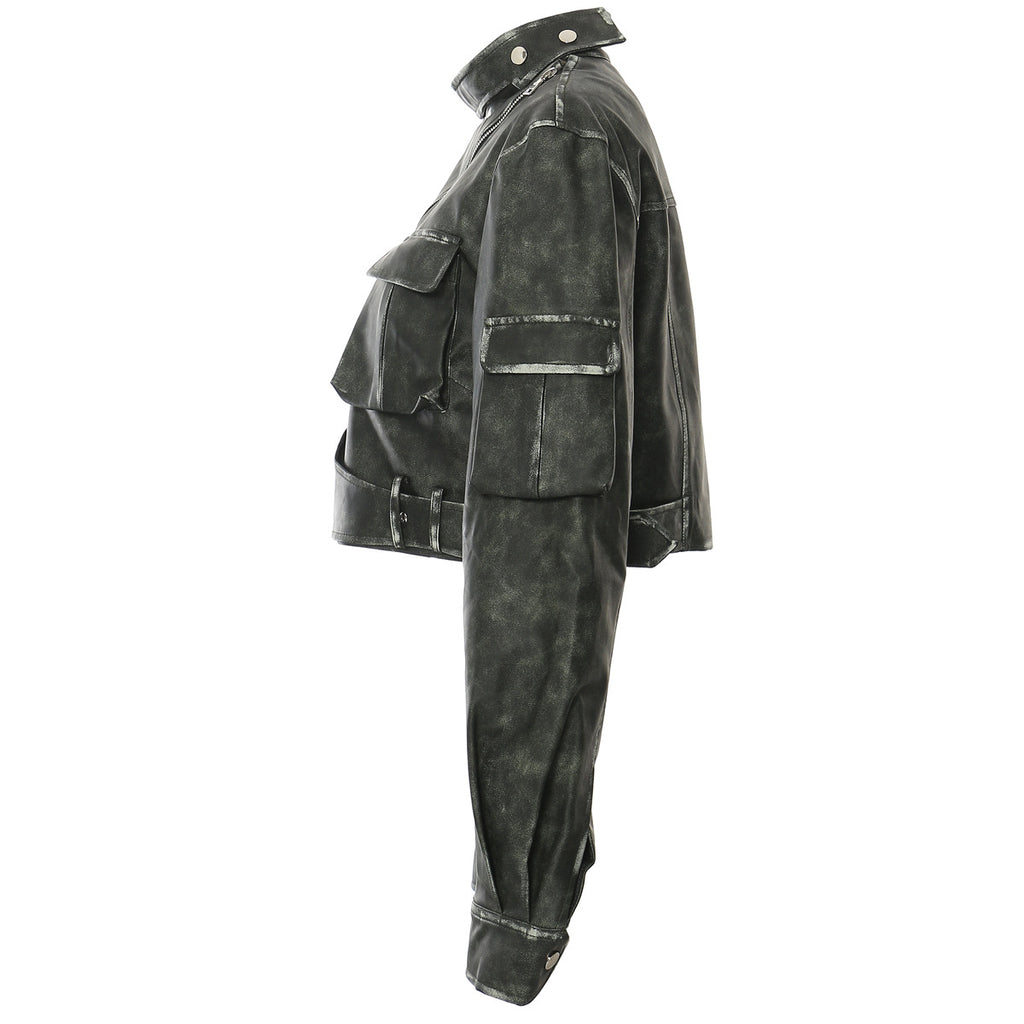 Irregular-Cut Polished Leather Jacket
