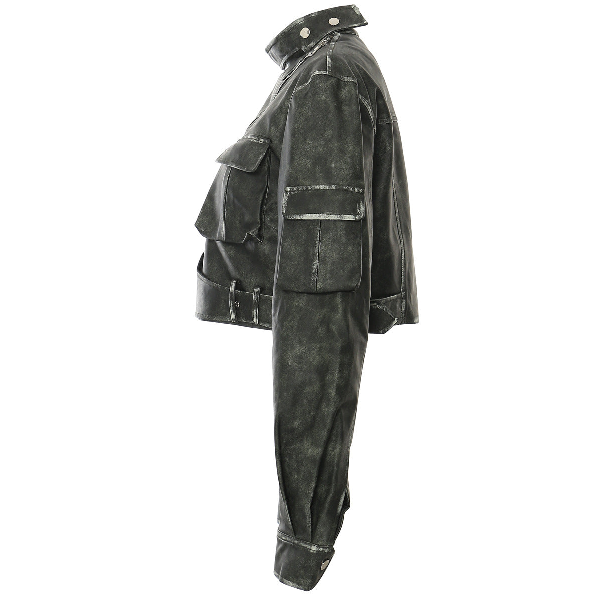 Irregular-Cut Polished Leather Jacket
