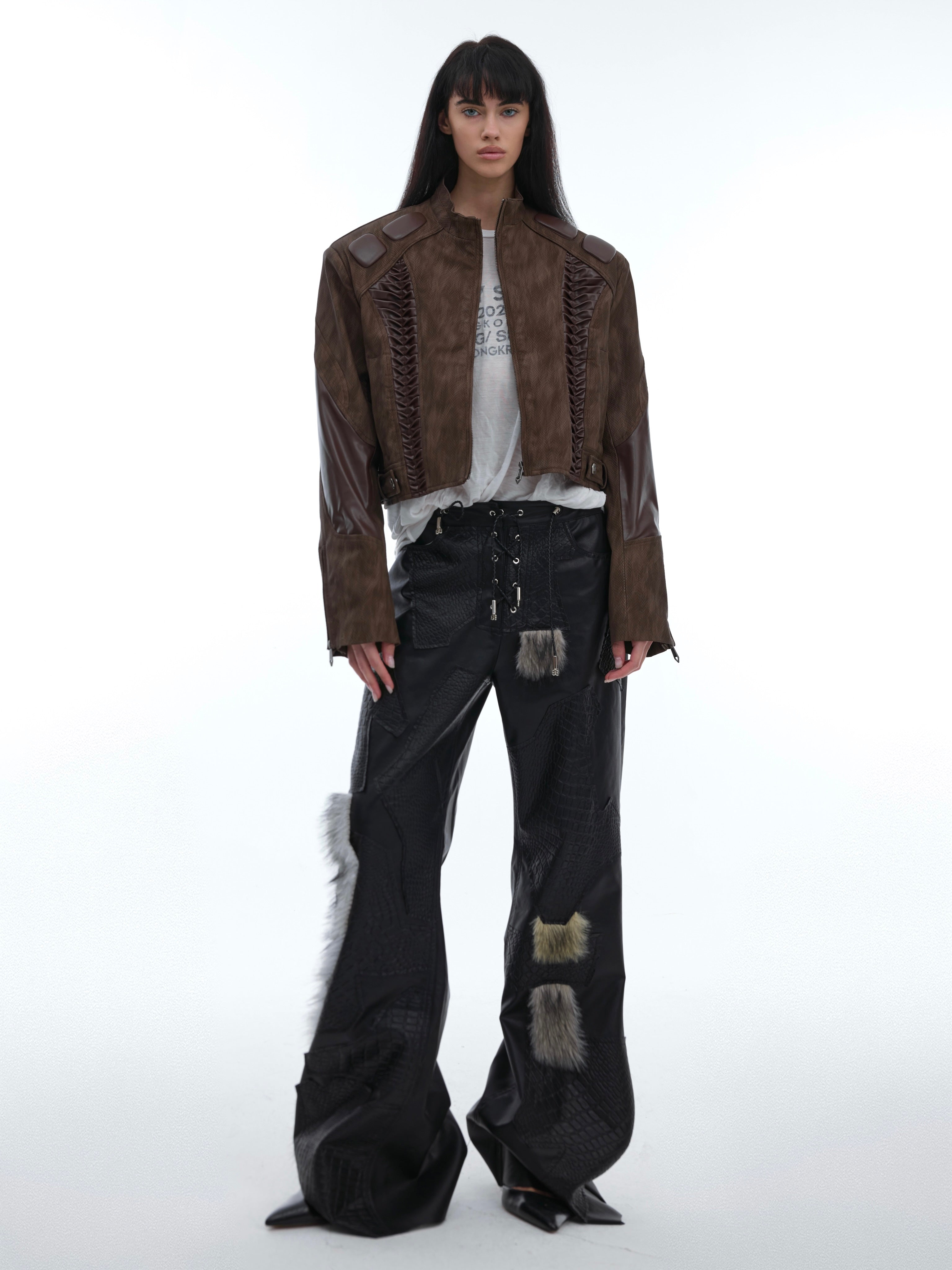 Y2K Rebel Fur-Detail Patchwork Pants