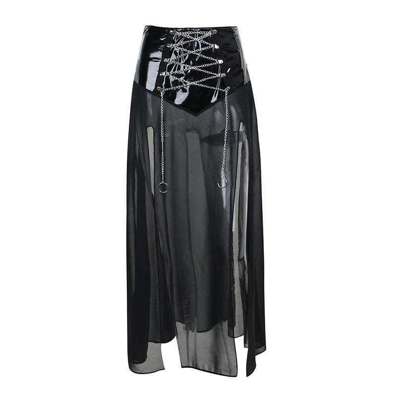 Goth Punk Sheer Gauze Strap Overlay Skirt