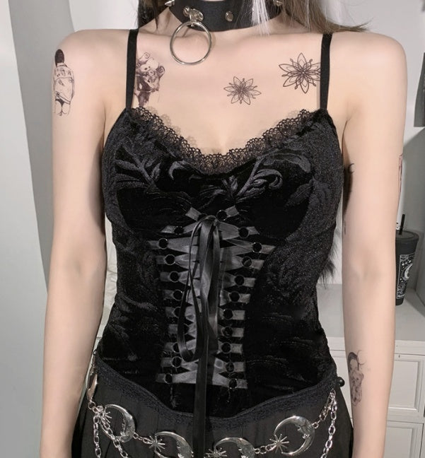 Y2K Gothic Lace Trim Retro Blouse