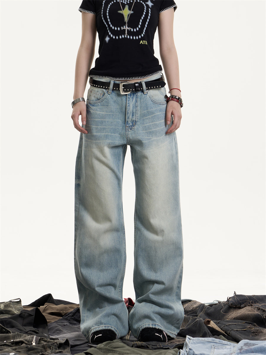 Retro Washed Baggy Whiskered Light Jeans