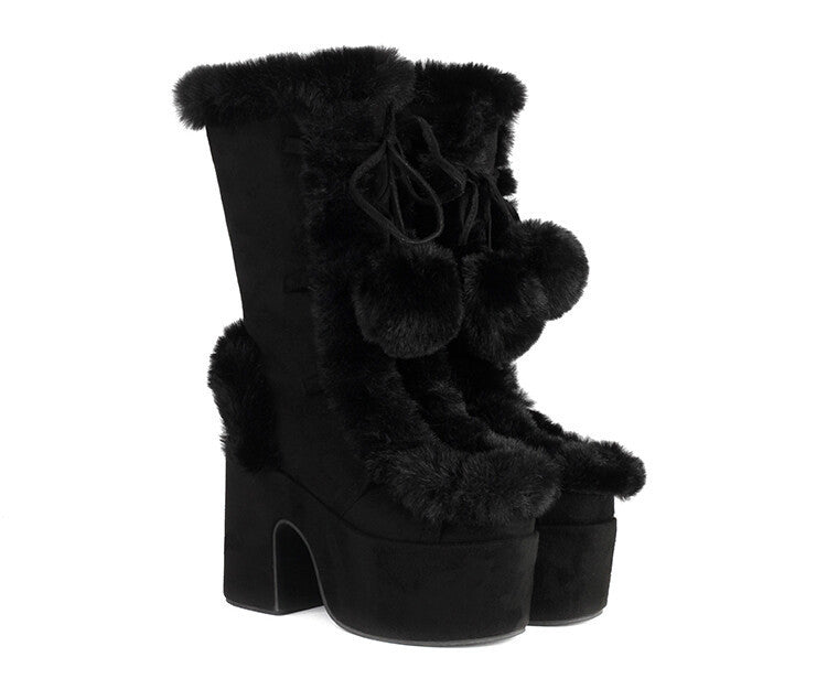 Tokyo Gyaru Furry Mid-Cut Boots