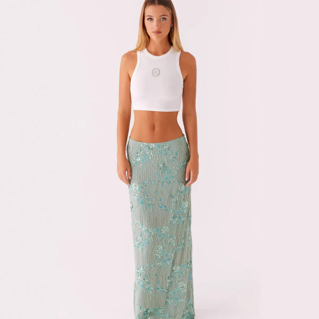 Y2K McBling Beaded Sequin Maxi Skirt