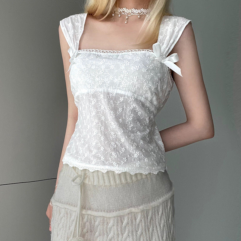Soft Jacquard Bandage Bow Blouse