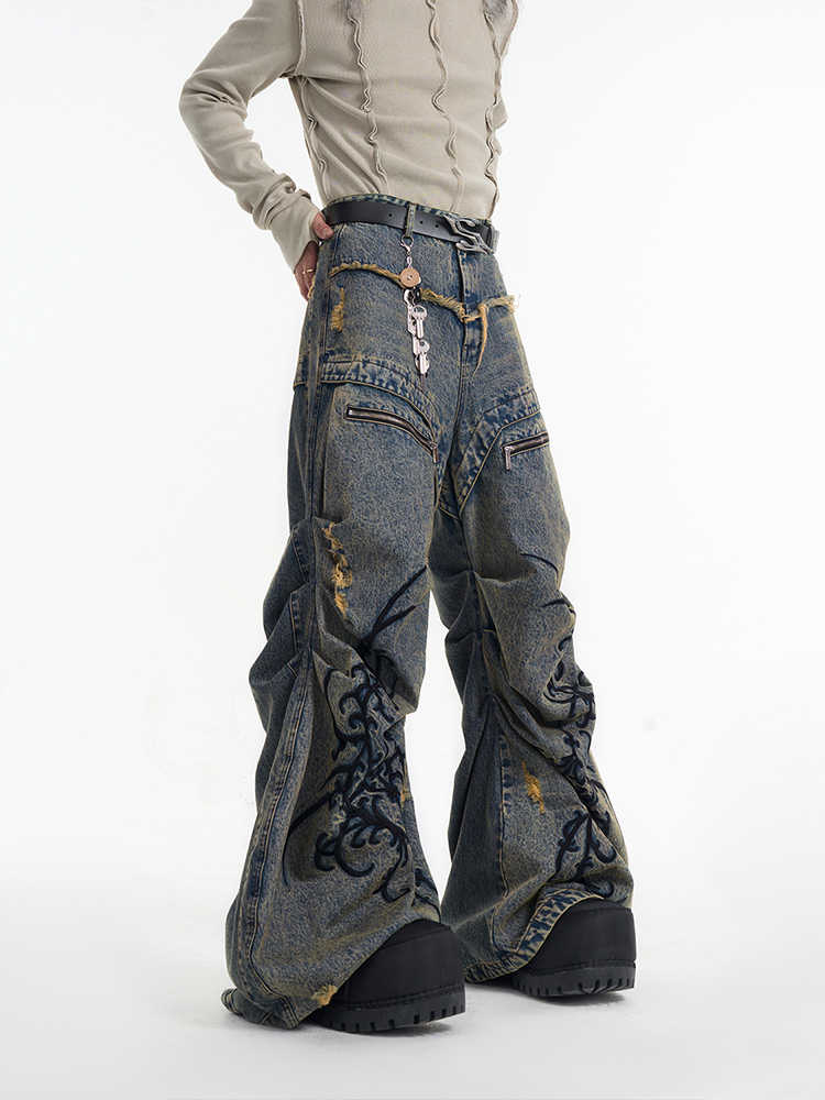 Y2K Ruched Extra-Long Wide-Leg Jeans