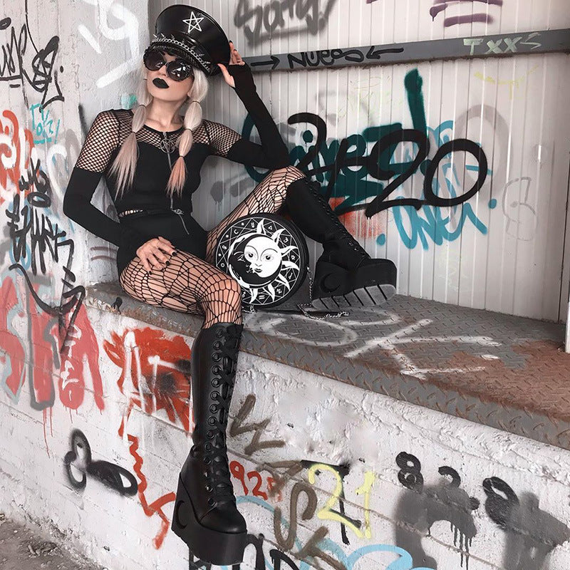 Alt-Girl Gothic Fishnet Patch Top