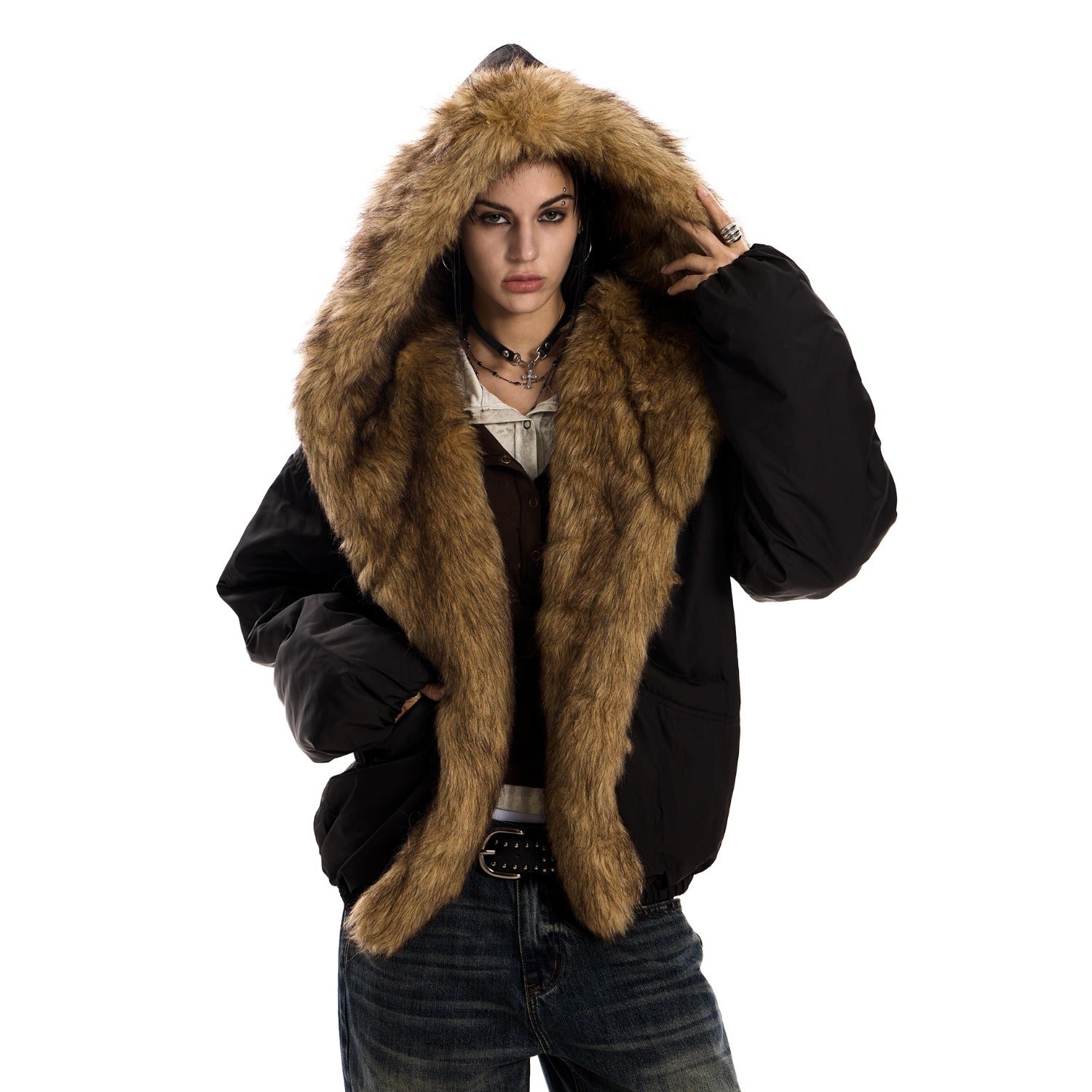 Lazy Chic Fur-Trim Hooded Coat