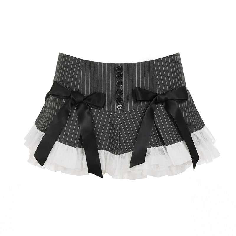 Spicy Girl Lace-Striped Waist-Snatching Pleated Mini Skirt