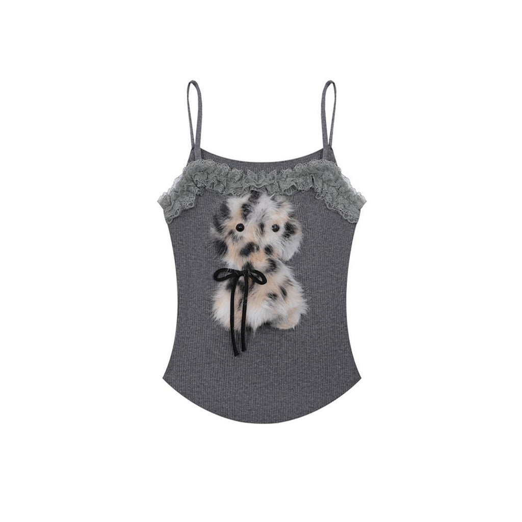 Hot Girl Lace & Faux Fur Cami Top