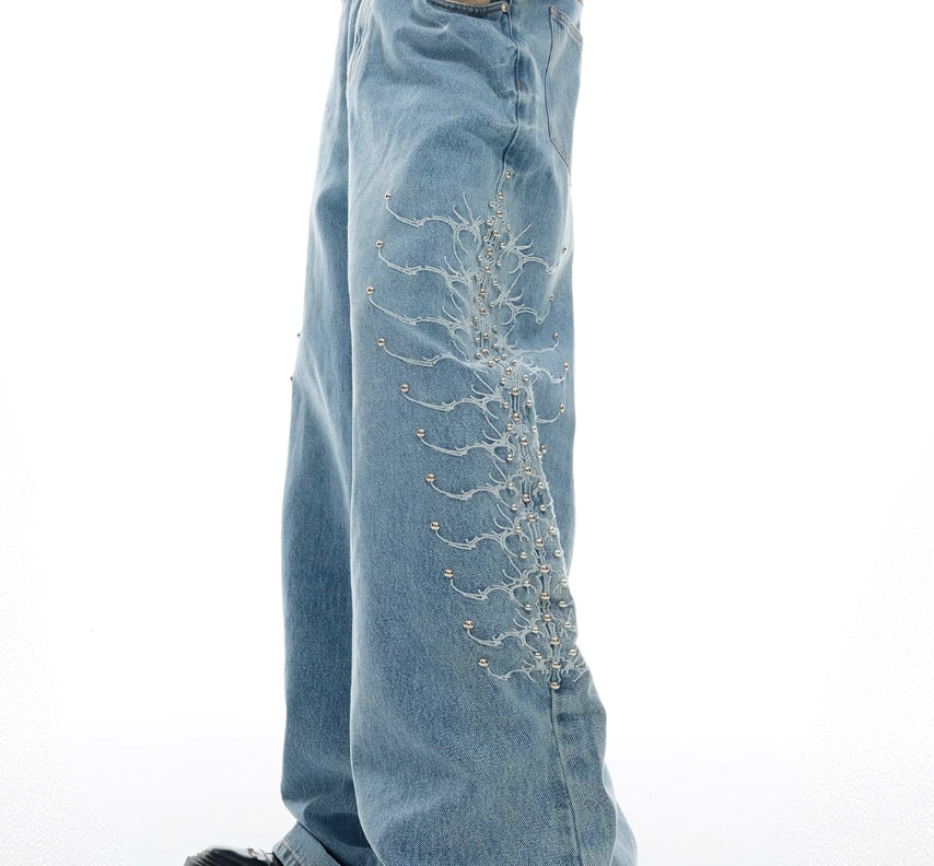 Western Spine Rivet Wide-Leg Jeans