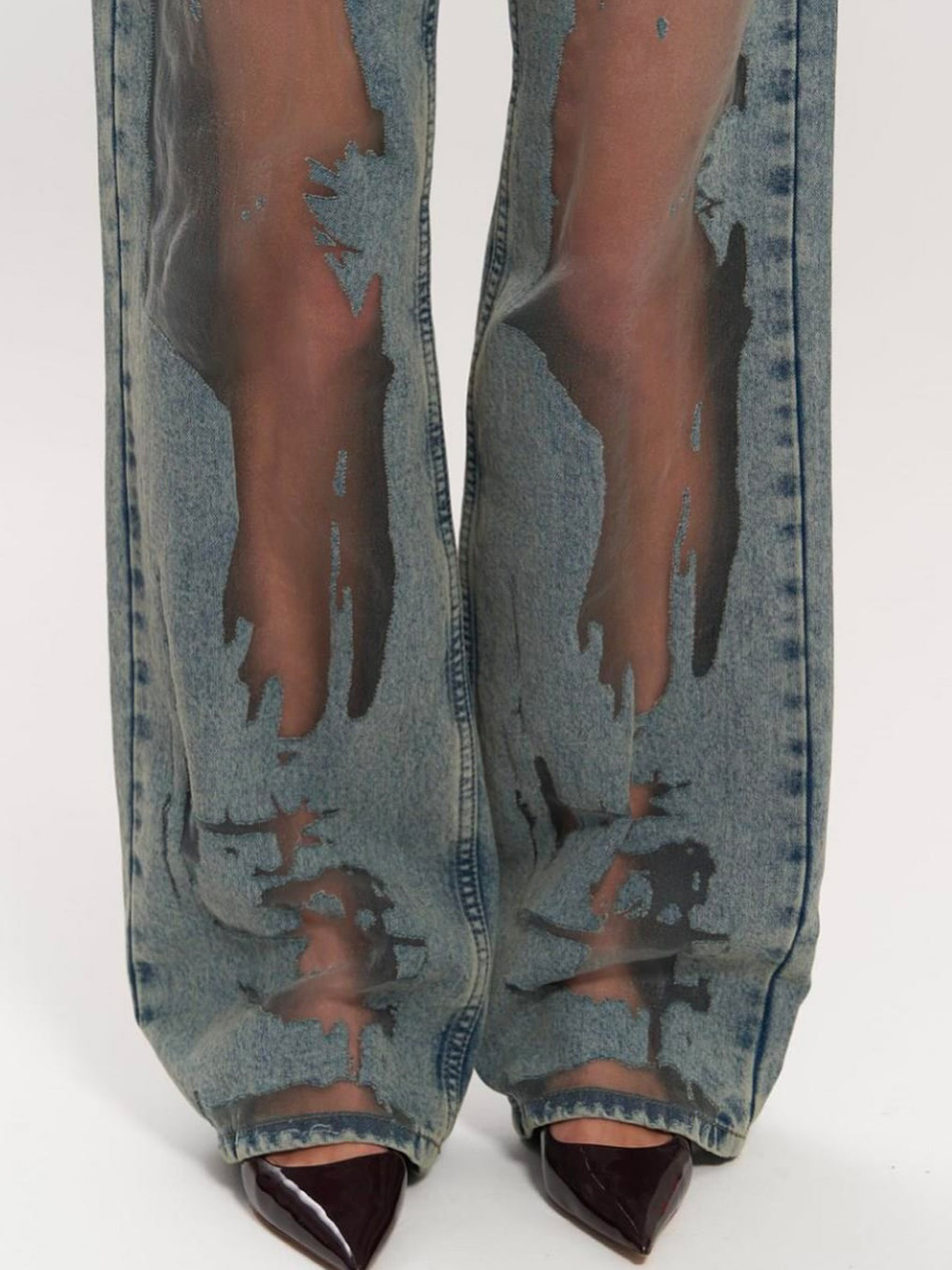 Y2K Hollow Mesh Vintage Wash Straight Jeans