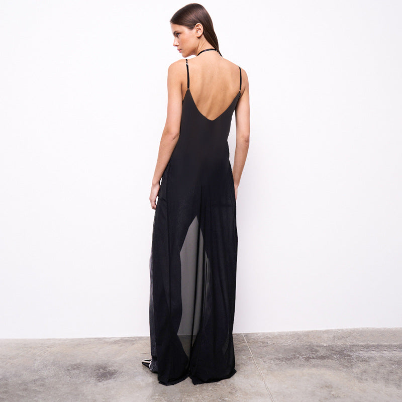 Low-Cut Mesh Tie Camisole Cover-up