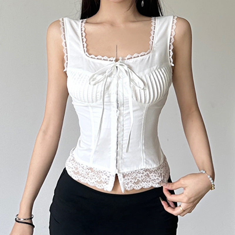 European Lace Corset White Slim-Fit Top