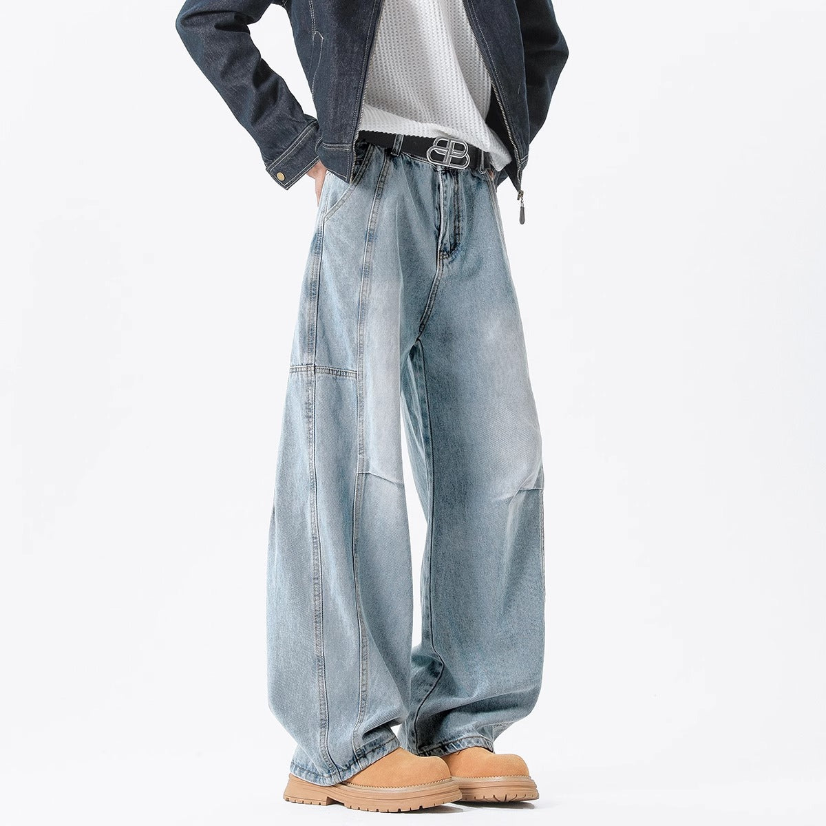 Vintage Washed Loose Barrel Denim Jeans