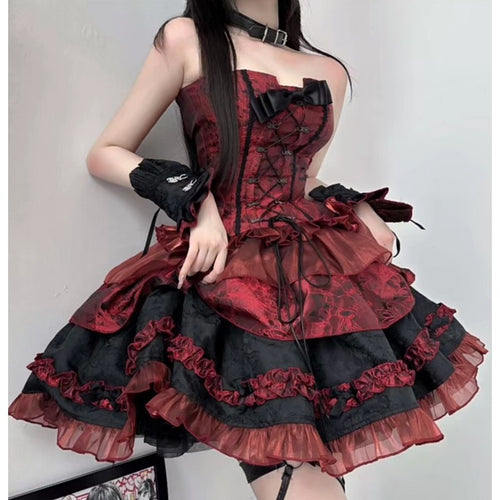 Dark Doll Anime Strapless Top & Puff Skirt Set
