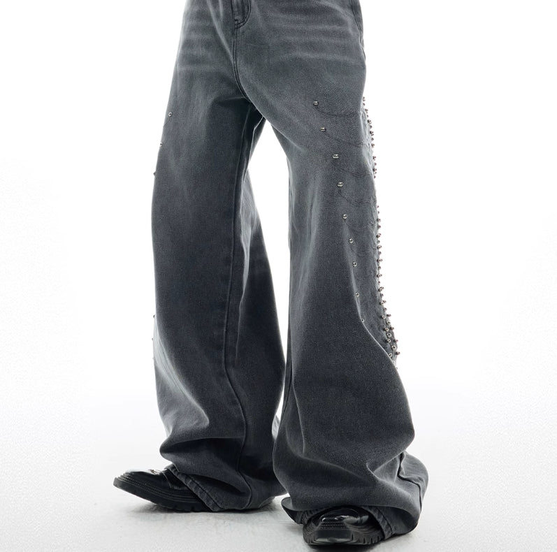 Western Spine Rivet Wide-Leg Jeans