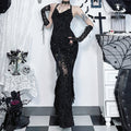 Midnight Flocked Sexy Gothic Slip Dress