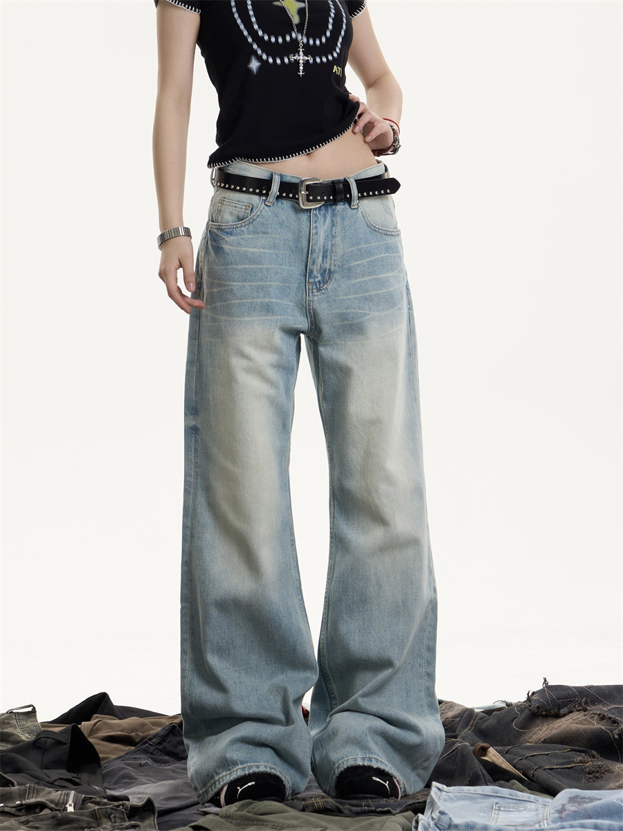 Retro Washed Baggy Whiskered Light Jeans