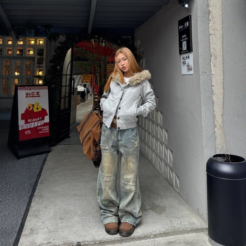 Grunge Washed Double-Waist Denim