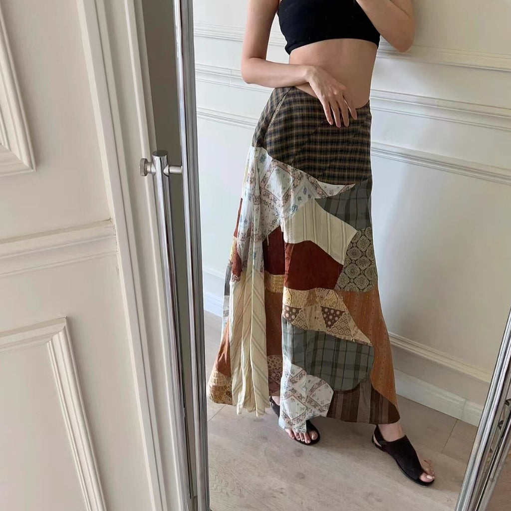 Urban Patchwork Artistic Stitch Long Skirt