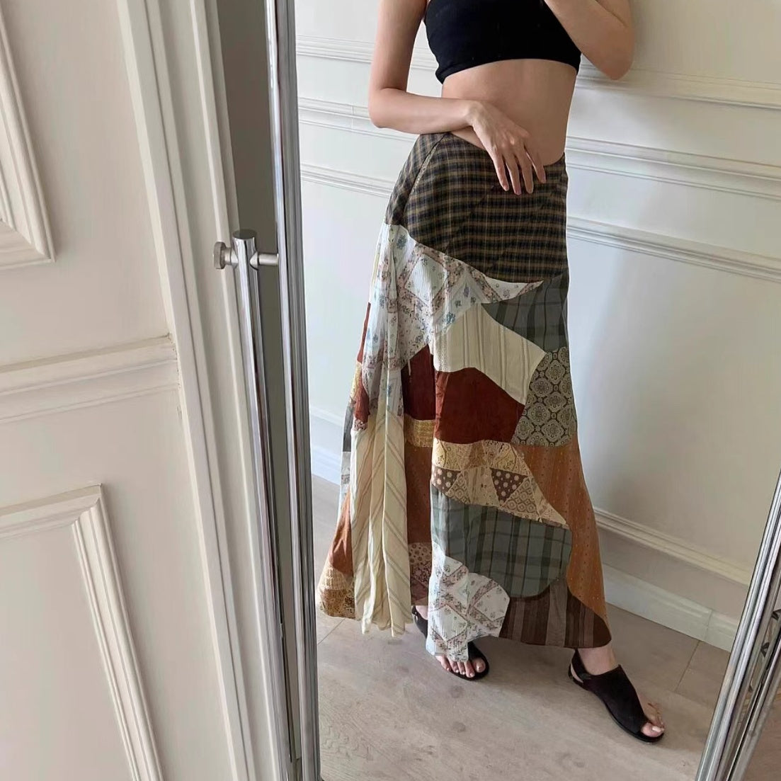 Urban Patchwork Artistic Stitch Long Skirt