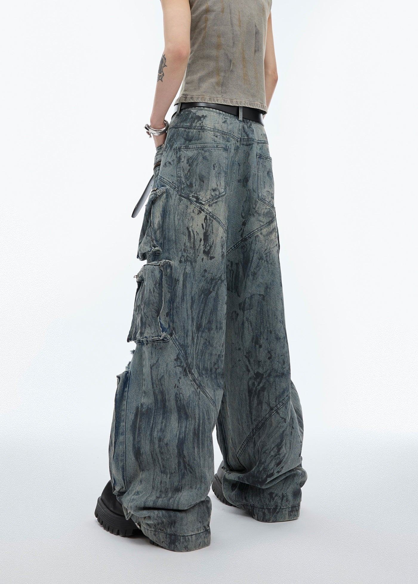 Cyberpunk Utility Distressed Cargo Denim