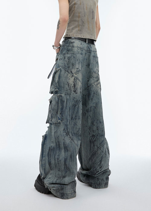 Cyberpunk Utility Distressed Cargo Denim