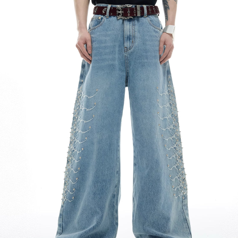 Western Spine Rivet Wide-Leg Jeans