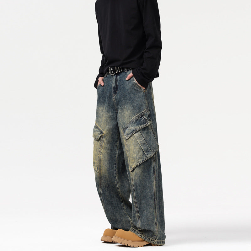 Utility Distressed Wide-Leg Denim