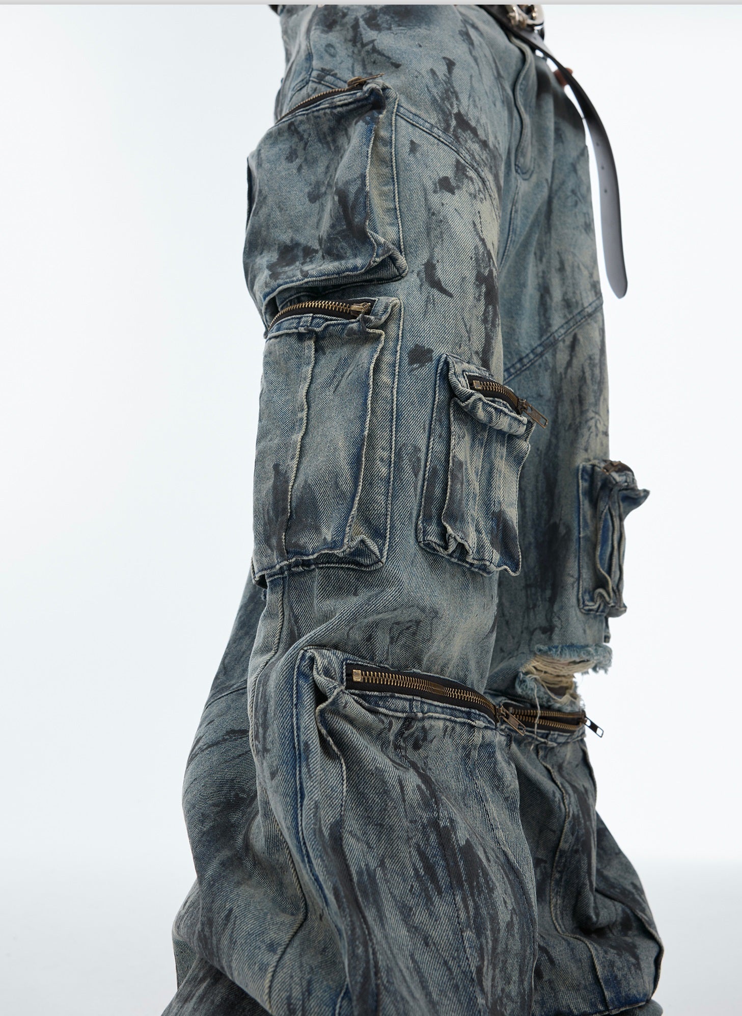 Cyberpunk Utility Distressed Cargo Denim
