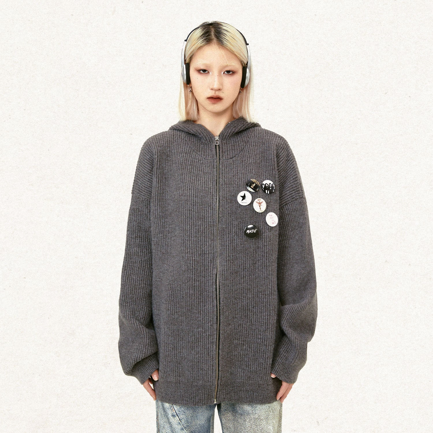 Grunge Zip-Up Oversized Rebel Sweater