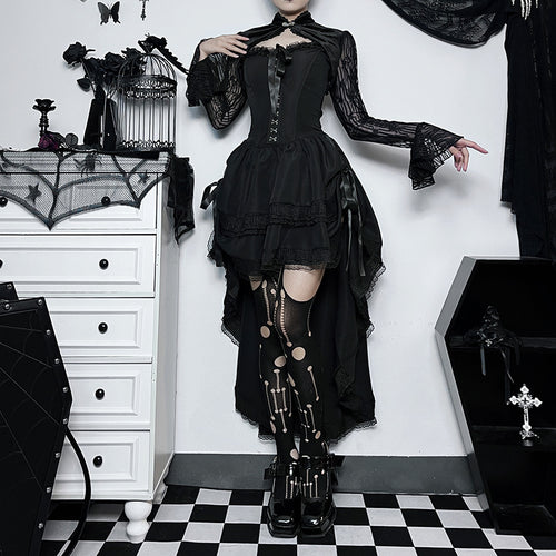 Dark Elegance Strapless Gothic High-Low Hem Skirt