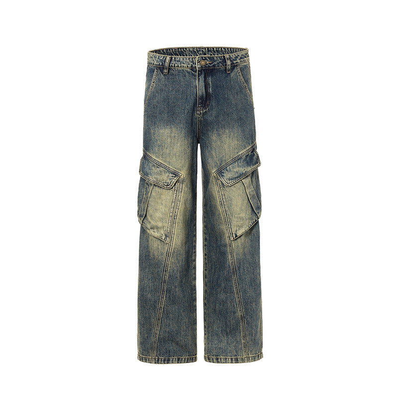 Utility Distressed Wide-Leg Denim