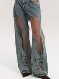 Y2K Hollow Mesh Vintage Wash Straight Jeans